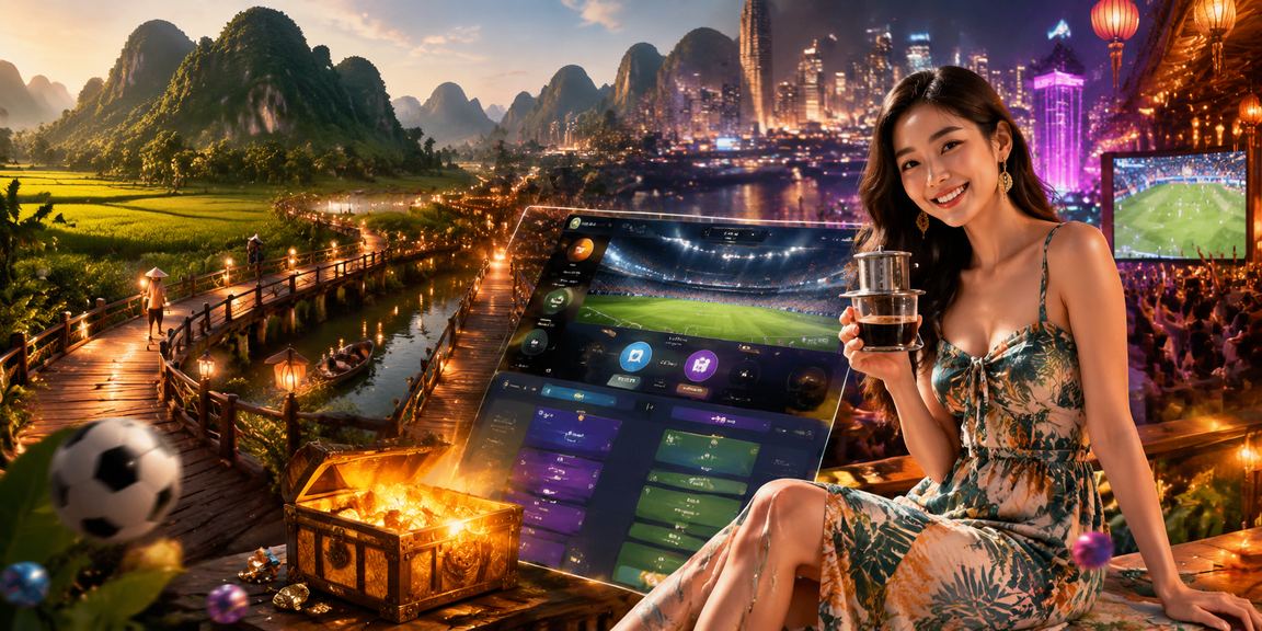Cảnh buổi tối tại Ninh Bình với người dùng đang xem kèo bóng đá và trải nghiệm nền tảng giải trí trực tuyến